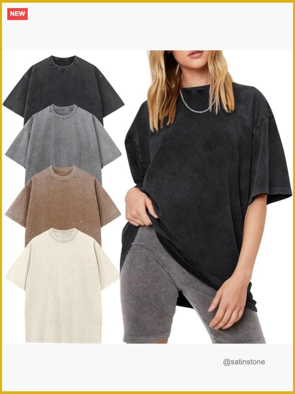 4 Pack Cotton Oversized Tees Acid Wash Boyfriend Fit Loose Streetwear Tops